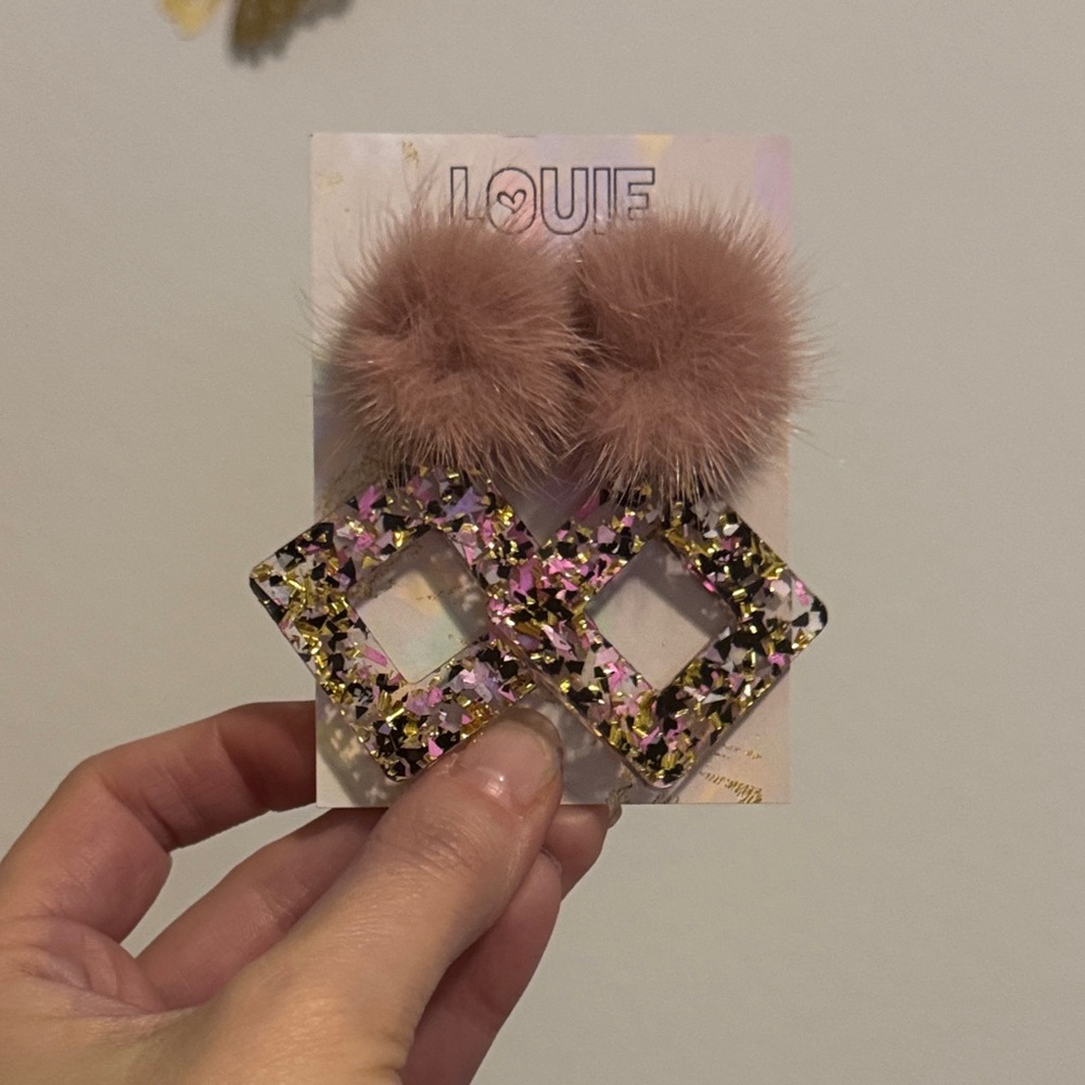 Mauve Pink Puff Confetti Earrings